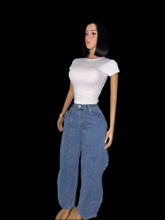 Denim swirls wide leg jeans