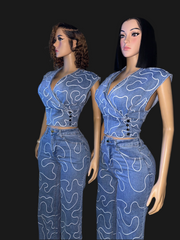 Kim k denim pants set