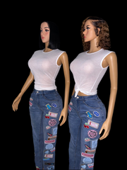 Patch work denim jeans