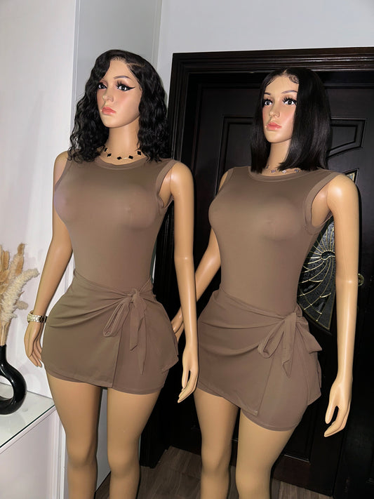 Brown chops romper dress