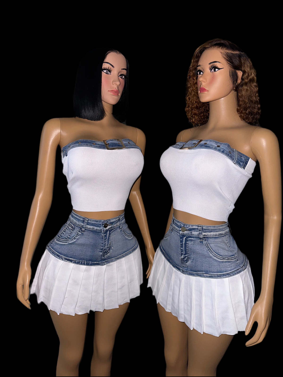 Jhade denim mix skirt set