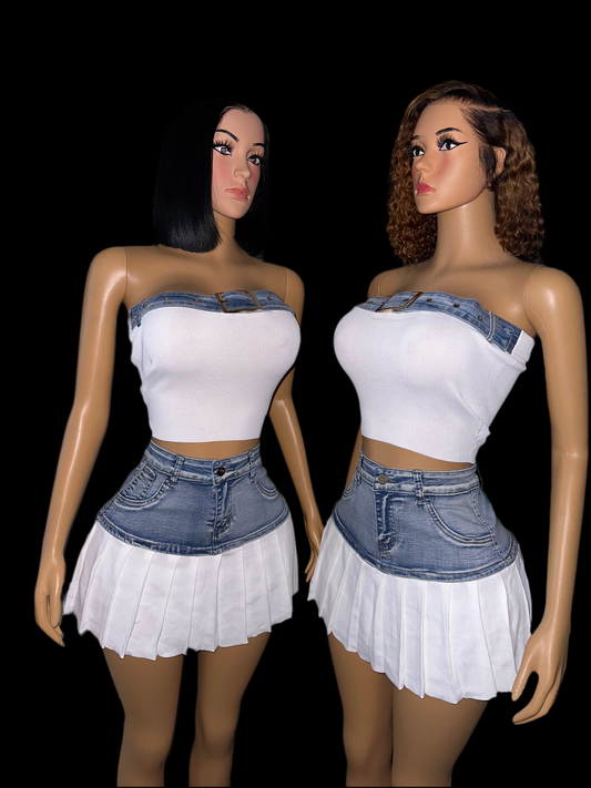 Jhade denim mix skirt set