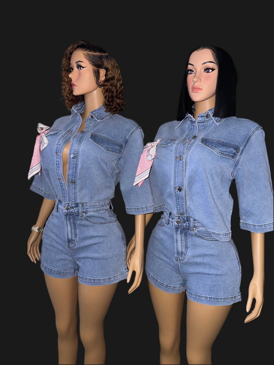 Denim shorts set