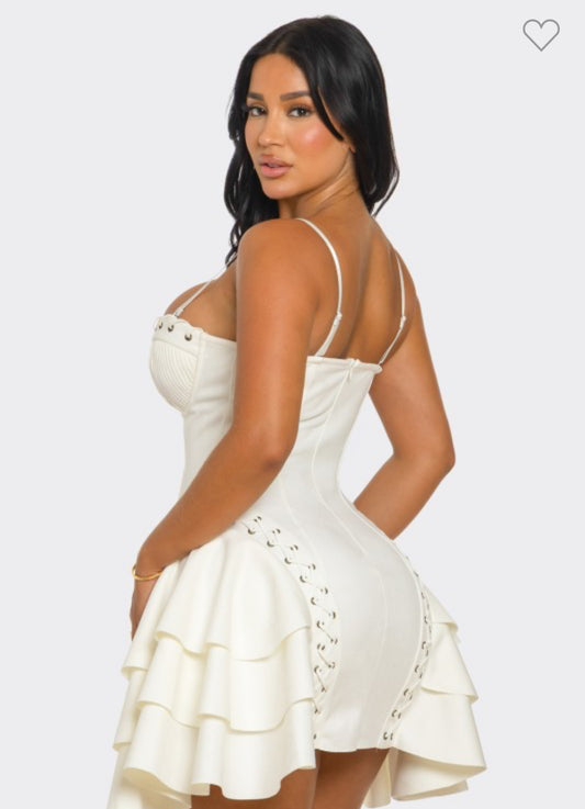 Multi layered ruffle & lace up dress