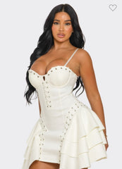 Multi layered ruffle & lace up dress