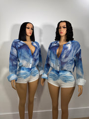 Ocean tie dye romper
