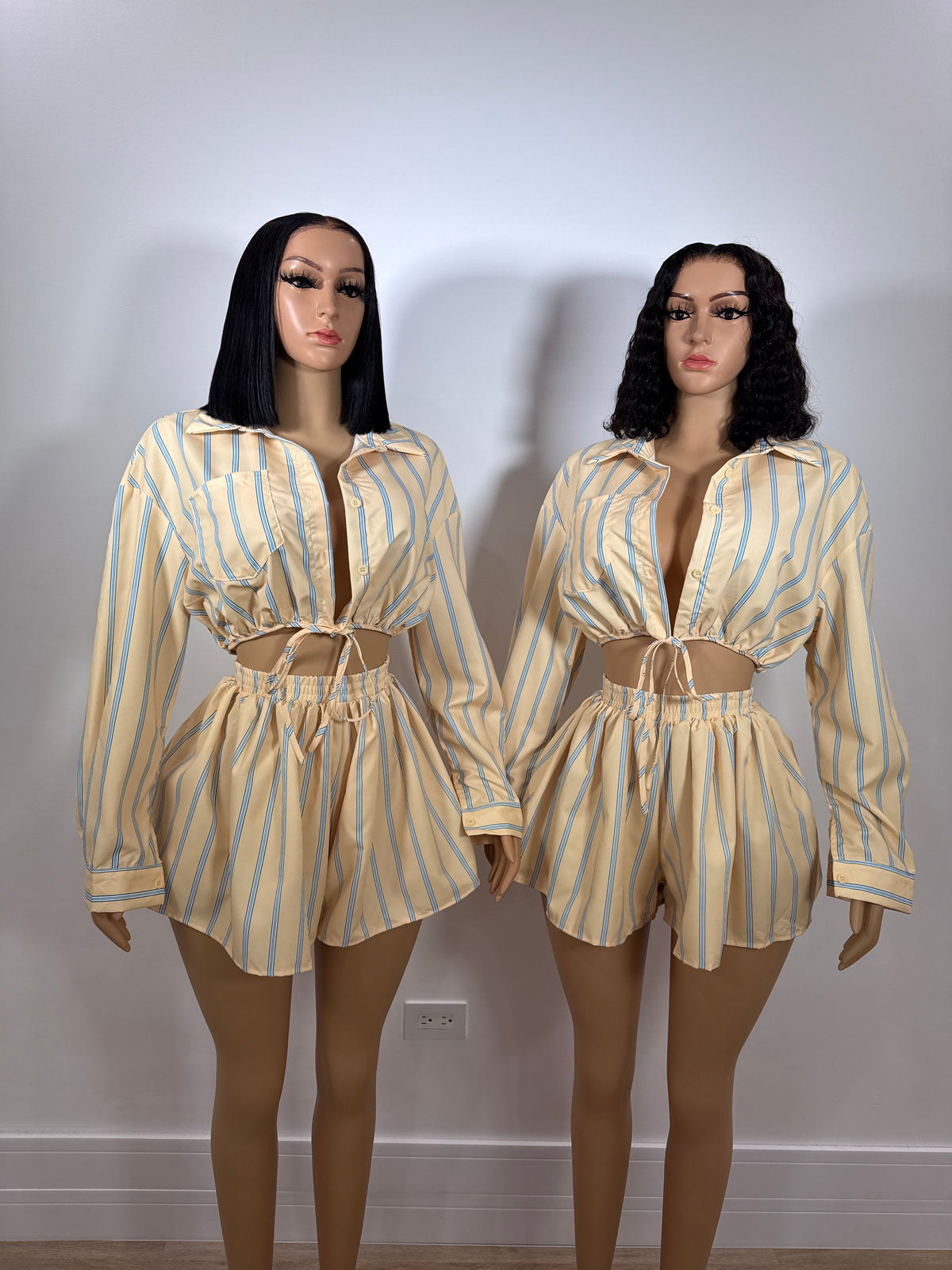 Sasha stripe flared shorts set