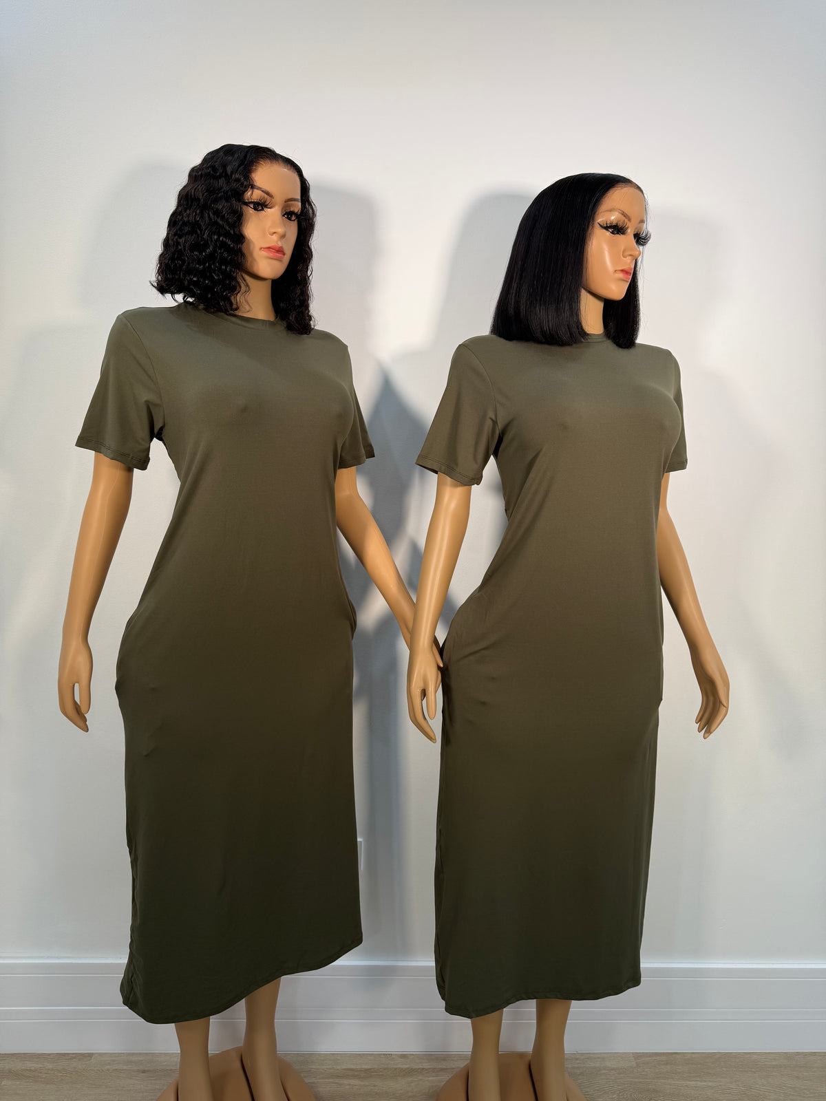 Olive t shirt dress with pockets
