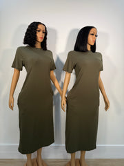 Olive t shirt dress with pockets