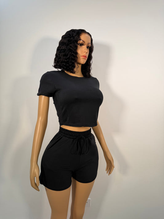 Slim thing black shorts set