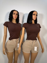 Nude stretch denim shorts