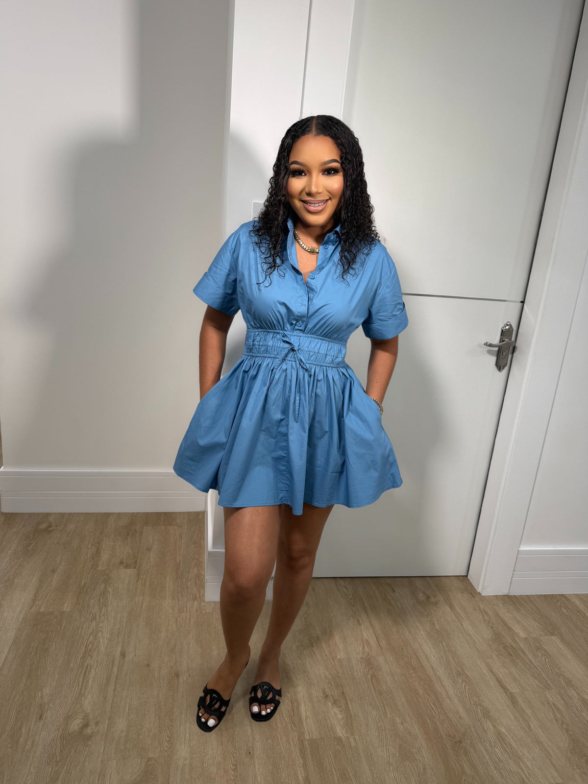 Denim blue cotton dress