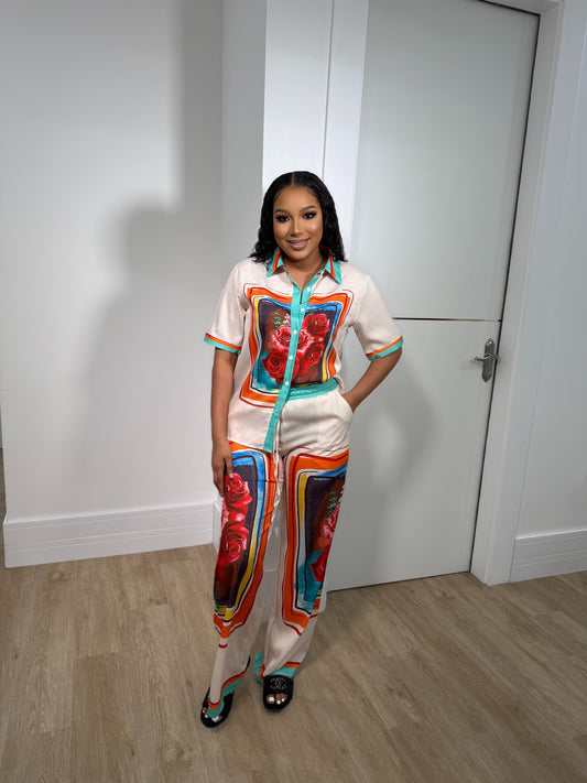Bohemian multi print pants set