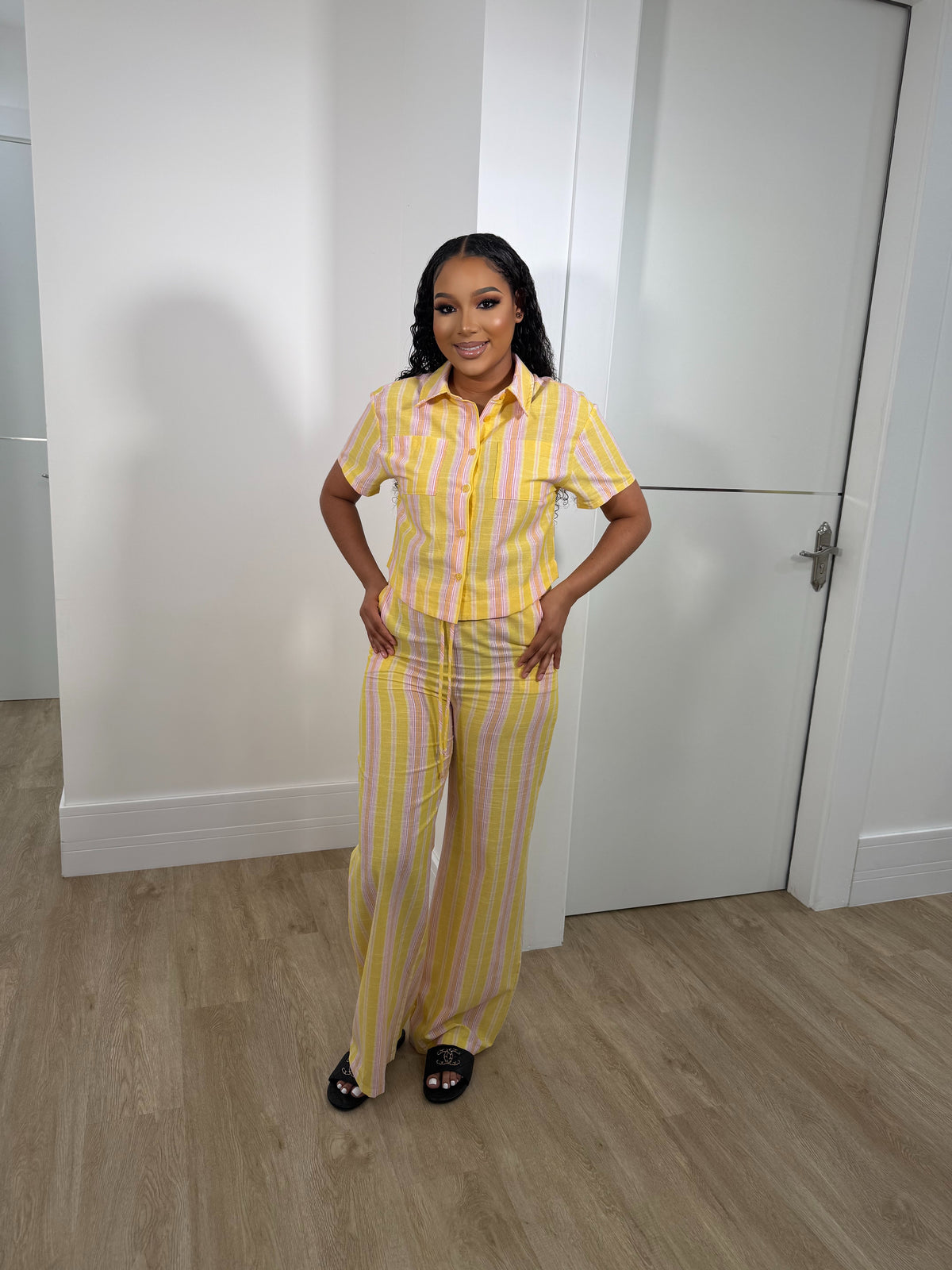 Butter stripe pants set