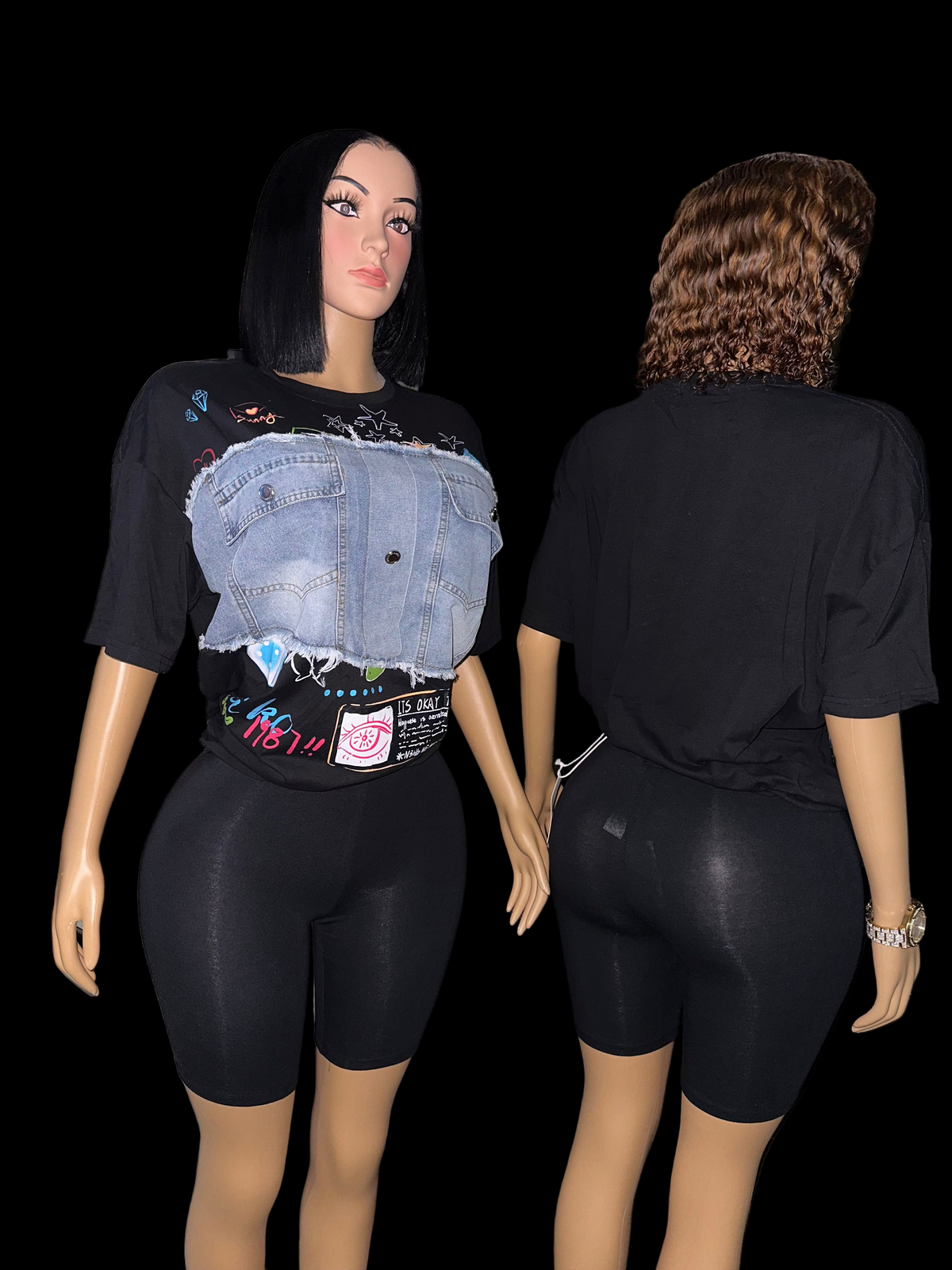 Denim mix oversized tee