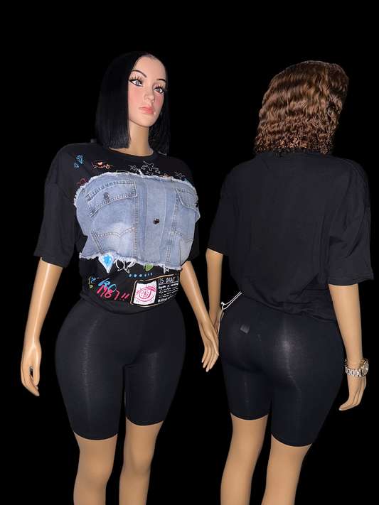 Denim mix oversized tee