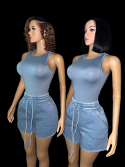 Aqua sweat shorts set