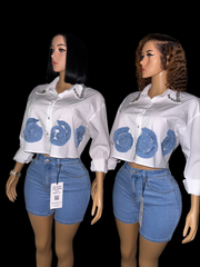 Denim mix shirt top