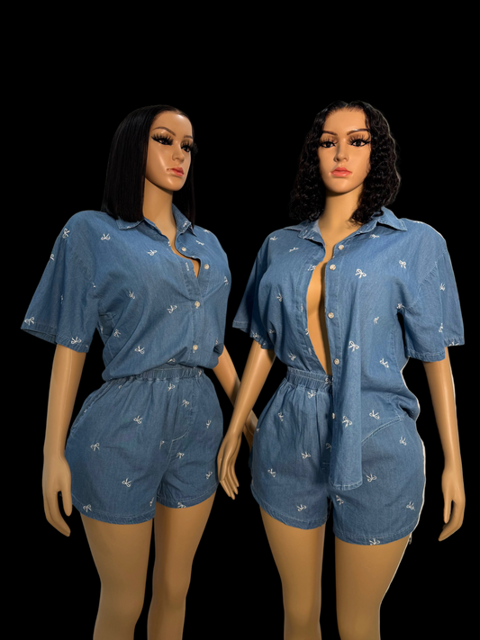 Denim on denim shorts set