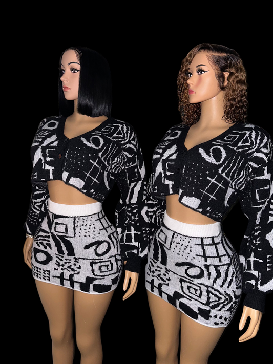 Color block sweater skirt set