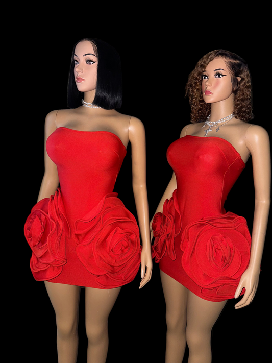 Red roses bandage dress