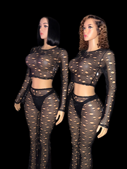 Black mesh pants set