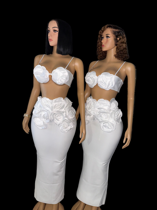 White roses bandage skirt set