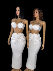 White roses bandage skirt set